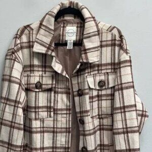 Vine & Valley Women's Shacket Brown Plaid w/ Pockets sz S